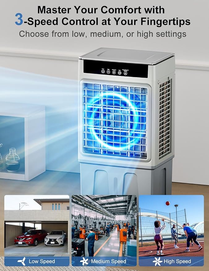 Large Swamp Cooler Air Conditioner, 24H Timer & 8 Gal Water Tank, 100°Oscillation, Portable Cooling Fan for Garage Outdoor, Extra Large