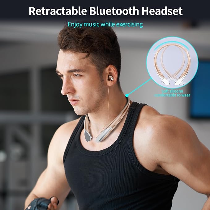 Neckband Bluetooth Headphones Retractable, Wireless Headset with Mic, IPX5 Sweatproof Earphones, 22H Playtime & Dual Connectivity for Sports Running Workouts (Rose)