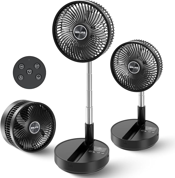 Belife X8 Plus Portable Oscillating Fan, 8'' 7200mAh Rechargeable Battery Powered Operated USB Fan with Remote, Cordless Quiet Standing Foldable Floor Table Fan for Camping Travel Cruise Bedroom