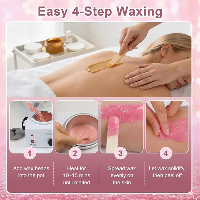 Podoy Wax Warmer for Hair Removal, Professional Single Wax Warmer Pot Melter Heater with Adjustable Temperature Set, Home Spa & Salon Electric Waxing Machine with 200pcs Sticks