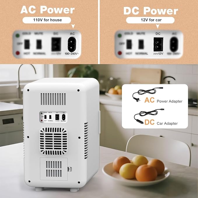 Kikihuose 12L/22L Mini Fridge for Bedroom, Personal Small Refrigerator for Skin Care, Cosmetics, 110V/12V Portable Refrigerator Cooler & Warmer for Drinks, Food, Beauty, Makeup, Dorm, Car, Office
