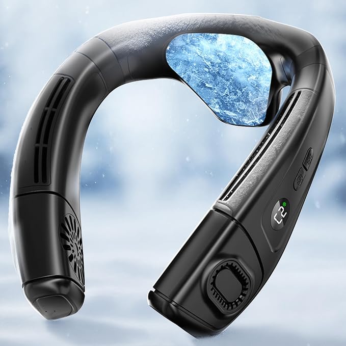 Neck Fan Portable Personal Fans, Ergonomic Cold Neck Fan with Cooling Plate, Type-C 8000mAh Rechargeable 3D Airflow Wearable LED Screen 3 Modes Gifts for Men Women Outdoor Travel Indoor