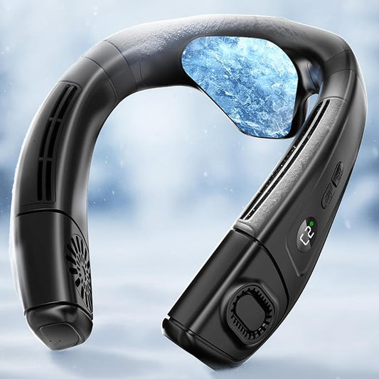 Neck Fan Portable Personal Fans, Ergonomic Cold Neck Fan with Cooling Plate, Type-C 8000mAh Rechargeable 3D Airflow Wearable LED Screen 3 Modes Gifts for Men Women Outdoor Travel Indoor