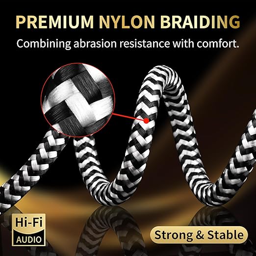 Audiophile 3.5mm Aux Cable (3.28ft/1m) - 4N Oxygen-Free Copper, Gold-Plated & Braided Design for Hi-Fi Sound - Universal TRS Aux Cord for Car/Home/Headphones