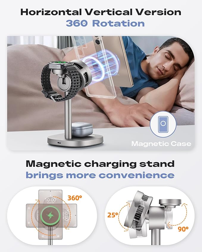 Augnner Magnetic Wireless Charger for Samsung, 15W Certified Fast 3 in 1 Charging Station with TEC Active Cooling Compatible with Samsung Galaxy S26Ultra/S25/Z Fold /Flip7, Samsung Watch/ Buds4Pro