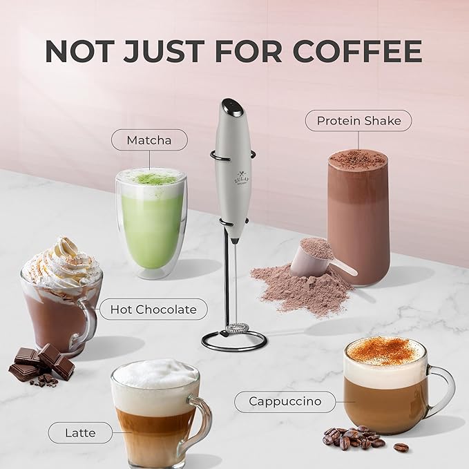 Zulay Kitchen Powerful Milk Frother Wand With Duracell Batteries - Ultra Fast Handheld Drink Mixer - Electric Whisk Foam Maker for Coffee, Lattes, Cappuccino & Matcha - Z1 Motor - Gray & Black