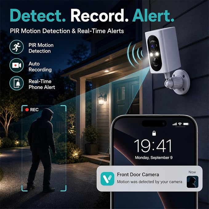 2K Security Cameras Wireless Outdoor, 355° Pan Rotate, Battery Powered, Color Night Vision WiFi Cameras, AI Motion Detection, Cloud/SD Storage, IP65, Alert & Alarm, Cameras for Home Security, 2 Pack