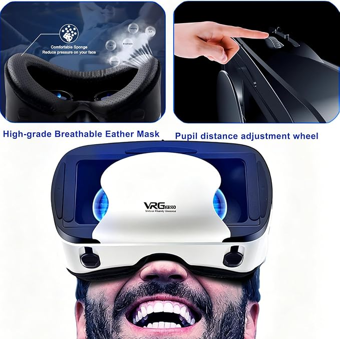 Virtual Reality Headset for Phone with Controller, 3D VR Glasses Adjustable VR Virtual Reality Goggles, Compatible 5.0-7.0 inch for iPhone & Android, for Movies Games（Black）
