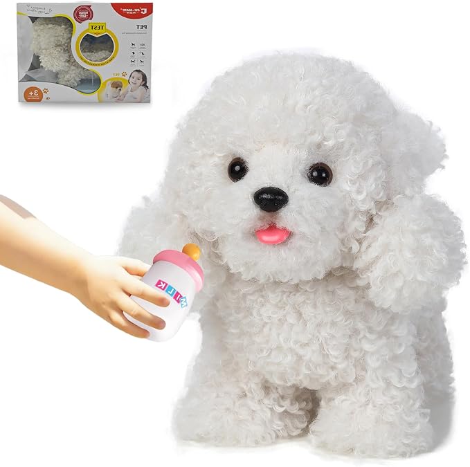 CU-MATE Electronic Walking Dog Toy, Interactive Plush Poodle Puppy, Realistic Interactive Pet Toy Dog, Walking, Barking, Wagging Tail & Talking, Present Gifts for 3+ Year