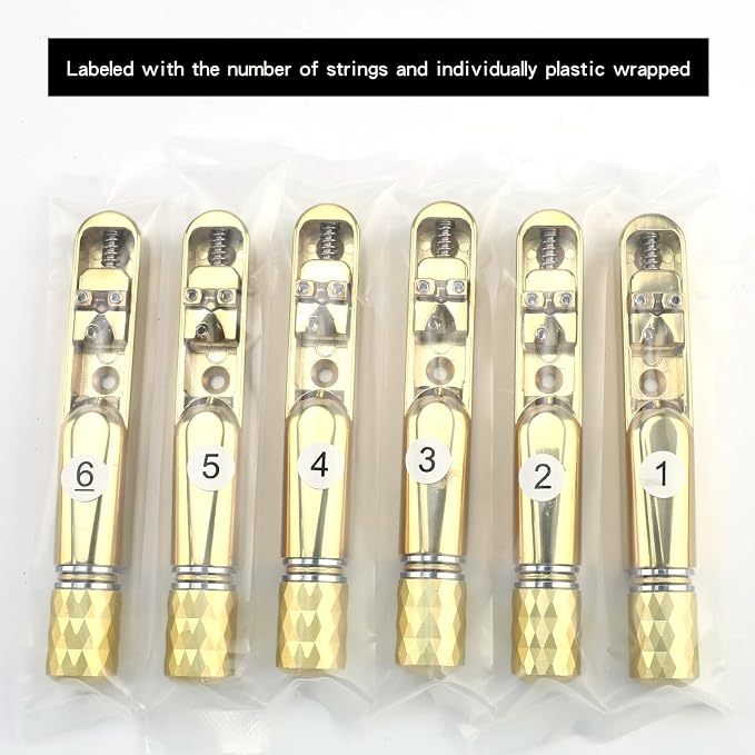 Pack of 6 Individual Single Tubular Fixed Bridge 6 String Electric Bass Bridge for Headless 6-string Bass Replacement Parts Gold