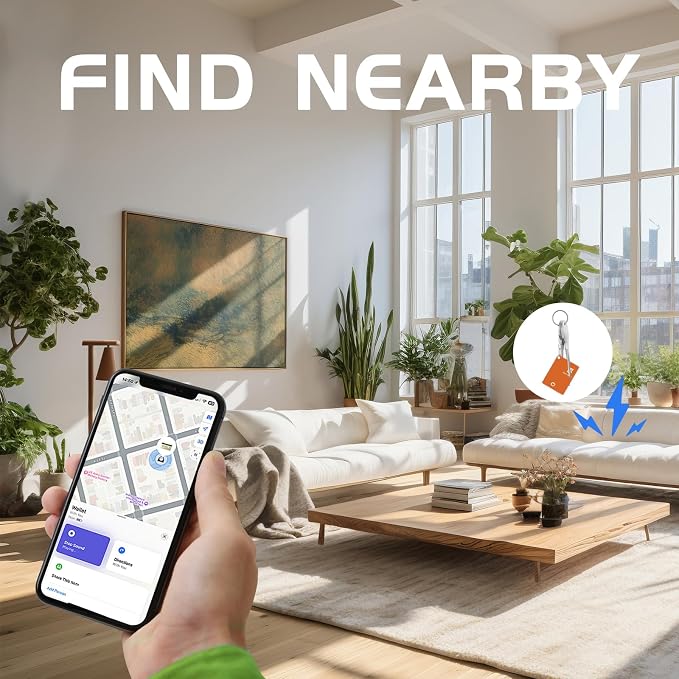 Keys Tracker Wallet Finder Card IP68 Luggage Purse Item Tracker Works with Apple Find My APP & Network with Recharge Clip (iOS Only) Orange