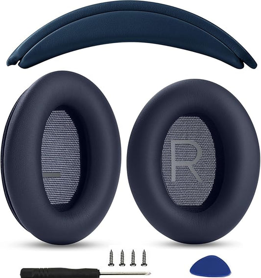 Ear Pads Cushions + Headband Replacement Earpads Compatible with Bose QuietComfort 45 QC45 35 QC35, QC35 ii Over-Ear Headphones Easy DIY Installation,Protein Leather Parts (Dark Blue Kit)