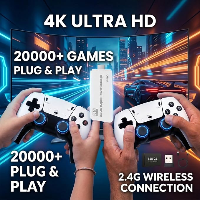 2026 New Retro Game Console: Features 128GB of Built-in Storage, Comes pre-Loaded with Over 20,000 Classic Retro Games, Supports 4K HDMI TV Output, and is a Plug-and-Play Portable Retro Gaming System