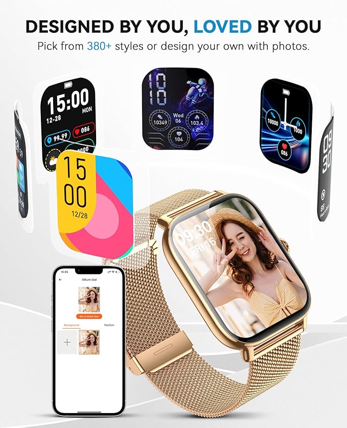 Smart Watches for Women Men (Make/Answer Calls), Steps Counter Fitness Watch for Android iPhone with 120+ Sports, IP68 Waterproof, Sleep Calorie Monitor, Pedometer (Gold)