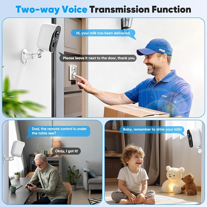 Allweviee 2-Packs Solar Security Outdoor WiFi Camera IP65 Waterproof Rechargeable Wireless Battery Powered 2K 3MP Camera with PIR, Color Night Vision, 4dbi Antenna