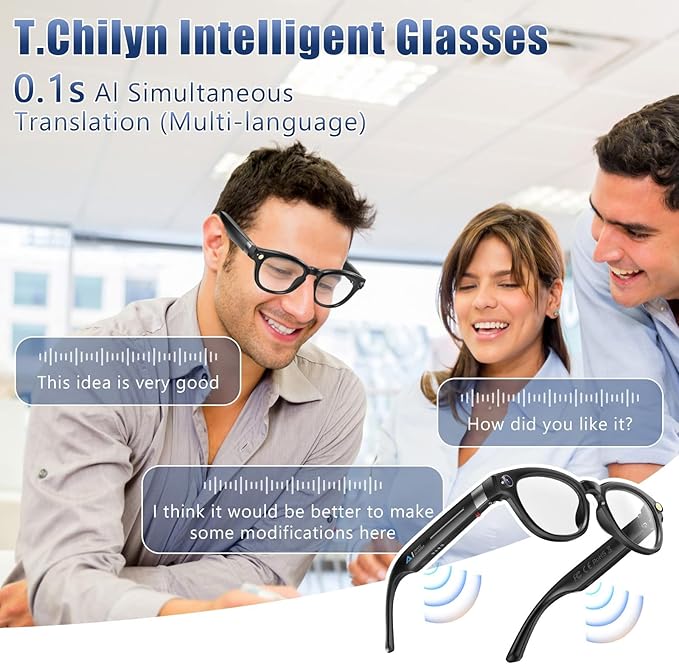 AI Smart Glasses with 1080P HD Camera, AI Real-Time Translation, Bluetooth Audio – Smart Glasses with Camera, Hands-Free Video Recorder for Travel, Sports, Outdoor Use (Black)