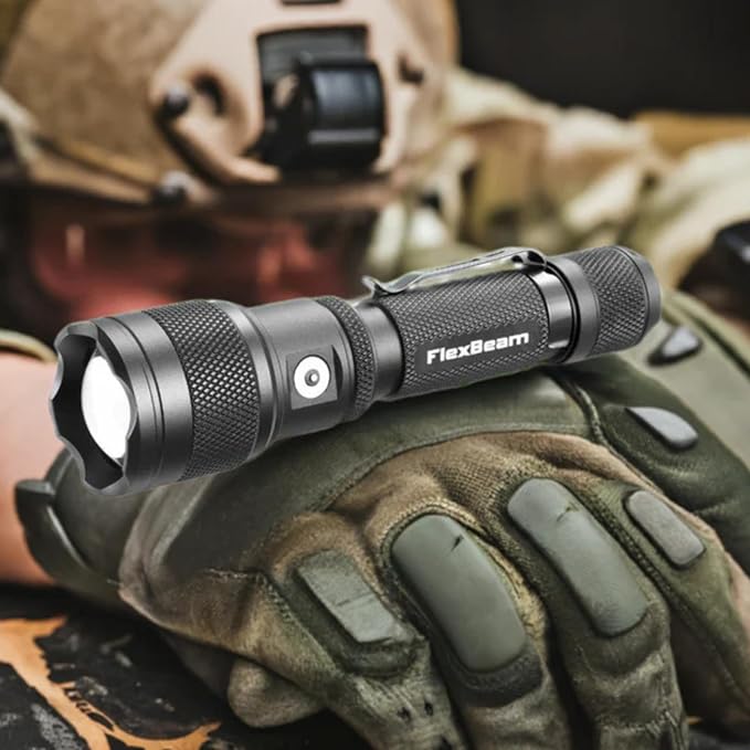 Powertac Flexbeam Tactical Flashlight – 700m Long Throw Zoomable LED, 1200 Lumens, 6 Modes, Rechargeable, Waterproof EDC Torch with Memory Function, Clip & Momentary On for Hunting, Outdoor, Emergency