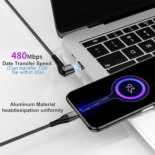 ZBF 100W USB C Magnetic Charging Cable, Right Angle Magnetic Phone Charger Cable(3 Pack, 5/5/5FT) 5A Fast Charging for Mac-Book Pro/Air, Pad Pro,Phone 17 16,14,13 Pro Max,Mac-Book Pro Pad Galaxy S22