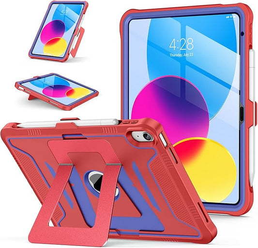 Soke Case for iPad (A16) 11th/10th Generation (11-Inch 2025/10.9-Inch 2022), with Screen Protector and Kickstands, Rugged Full Body Heavy Duty Shockproof Protective Cover - Blue Red