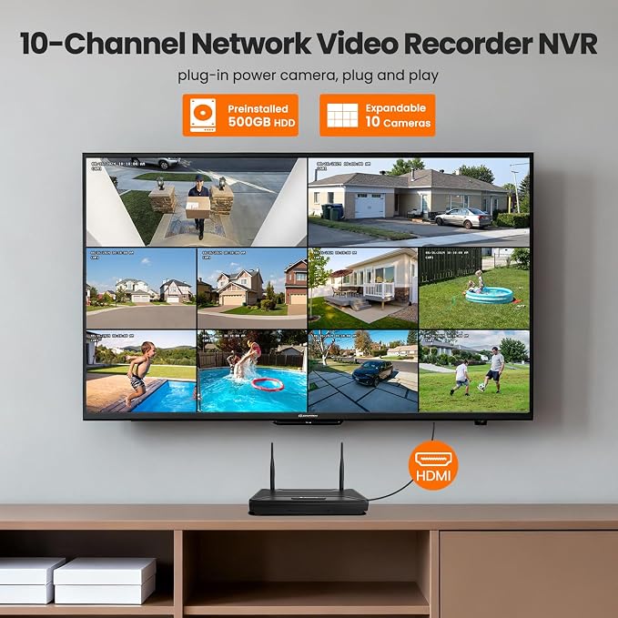 10CH 4K NVR with Built-in WiFi 6 Router - H.265 Compression, Works with/Without Internet, Standalone DVR for Home Security Cameras