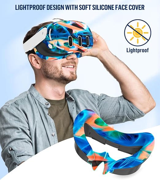 Silicone Cover Set Compatible with Meta/Oculus Quest 3 Accessories, Controller Grips, VR Shell Cover, Facial Interface Cover, Protective Lens Cover, Tempered Glass Lens Caps, Not Fit Quest 3S