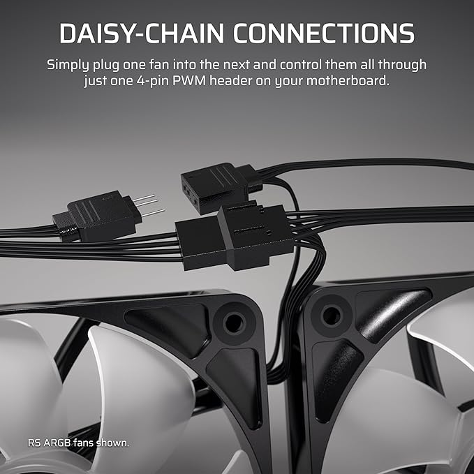 CORSAIR RS120 120mm PWM Fans – Daisy-Chain Connection – Low-Noise – Magnetic Dome Bearing – Triple Pack – White
