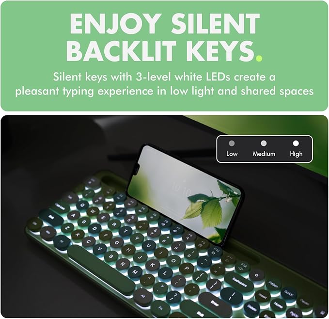 X9 Wired Keyboard and Mouse Combo - Retro Typewriter Keyboard with Round Keycaps, Soft White Backlight, Phone Dock, 109 Full-Size Keys, Cute Wired Green Keyboard and Mouse for Laptop, PC & Chromebook