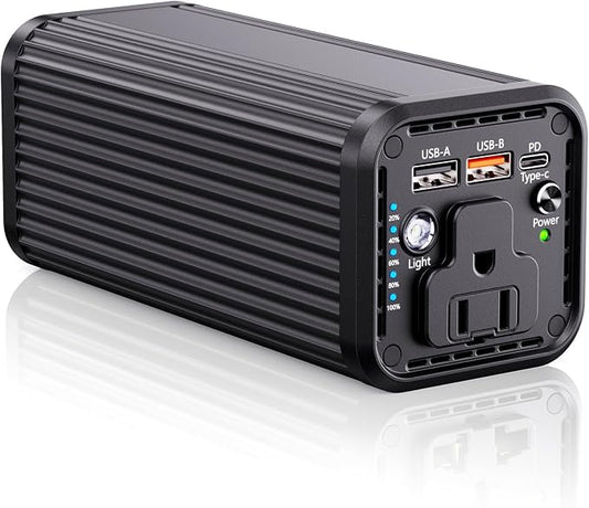 Laptop computer with AC power interface, 100W Type-C PD 65W fast charging type, featuring input and output functions, 2 USB-A outputs (QC3.0 18W), suitable for business travel and outdoor activities.