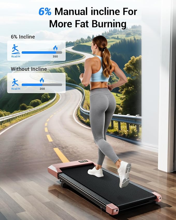 Superun Walking Pad with 6% Incline, Under Desk Treadmill for Home Office, 3 in 1 Portable Walking pad Treadmill with Remote Control, 2.5HP Quiet Mini Treadmills, 300 lbs Capacity