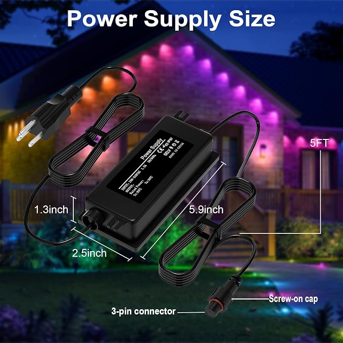 36V Power Supply for Govee Permanent Outdoor Lights Only Compatible with Govee H705A H705B H705C Power Adapter Cord (Flat 3-pin connectors are not Compatible with grooved 3-pin connectors)