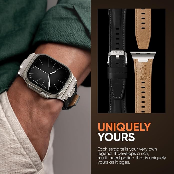 Suitisbest Leather Band Compatible for Apple Watch Ultra Band 49mm 46mm 45mm 44mm 42mm 41mm 40mm, Genuine Leather Replacement Strap for iWatch series 11 10 9 8 7 6 5 4 3 2 1, SE 3 2 1, Ultra 3 2 1