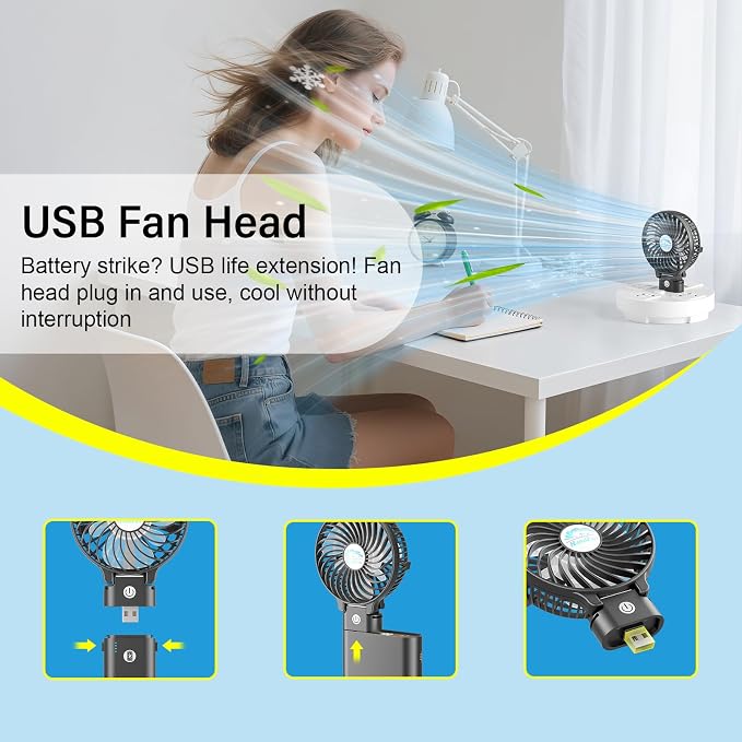 HandFan 10400mAh Portable Handheld Fan Rechargeable, 40Hrs Long-Lasted Hand Fan, Mini Personal Fans Foldable, Heavy Duty Battery Fans for Travel Beach Concerts Cruise Makeup(Clear Blade)
