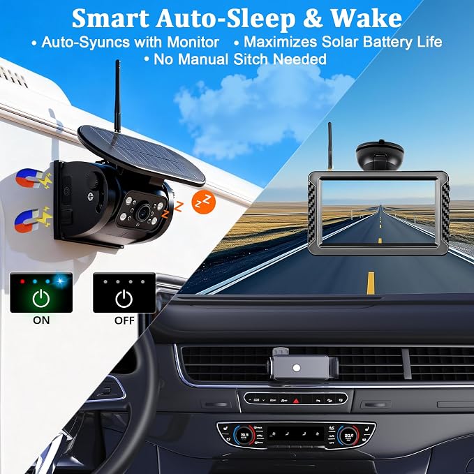 X5 Magnetic Solar Wireless Backup Camera with 5" HD Monitor, 1-Min Zero-Install for RV Truck Trailer, 320ft Signal Range, 15000mAh Battery & 5W Solar Panel Back Up Camera