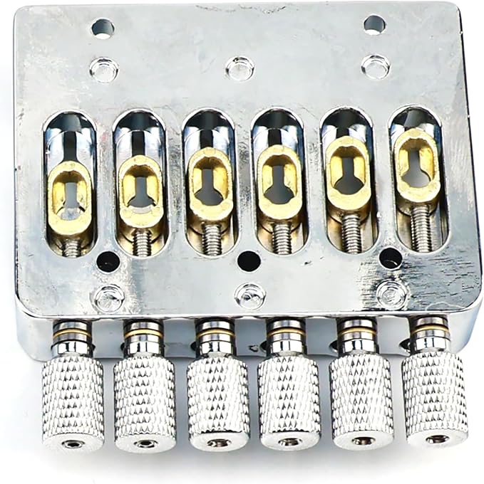 Zinc Alloy Headless Electric guitar Bridge，6 String Fixed Bridge - String Spacing 10.5mm(13/32")，Fits for 6-String Headless Electric Guitar Replacement Parts（Chrome）