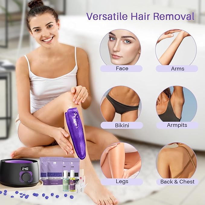 BLITZWAX Brazilian and Bikini Waxing Kit for Women, Hard Wax Warmer for Face, Legs and Body, At Home Hair Removal Kit, Beginner Friendly, Digital Fast Heating, 51 Wax Items