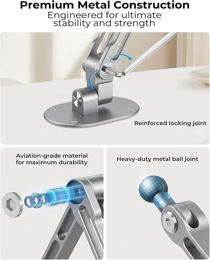 iPad Wall Mount Holder, Heavy Duty Aluminum Tablet Wall Mount, Full Motion Tilt & Swivel Base, Adjustable Foldable for Kitchen, Gym, Fits iPad Pro Air Mini, Galaxy Tab, 4.7-13" Phones & Tablets Silver
