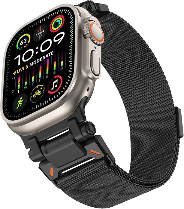 WINGLE Milanese Loop for Apple Watch Band Ultra 3/2/1 Band Ultra 49mm Series 11 10 46mm 45mm 44mm SE 3/2/1 Series 9 8 7 6 5 4 3 Men Women,Parachute-Style Buckle Stainless Steel Mesh Metal iWatch Bands