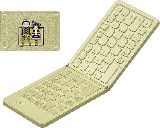 Foldable Bluetooth Keyboard with UV Printing Technology Rechargeable Keyboards,Compact Wireless Travel Keyboards for iPad, Smartphone, Tablet and Laptop - Z1 Pale Yellow