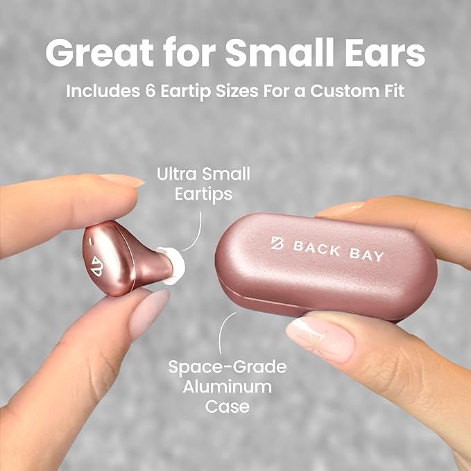 Back Bay Audio Wireless Earbuds for Small Ears, Award-Winning Sound w/Bass Mode, Durable Sweatproof Bluetooth Earbuds, Comfortable for All Ears