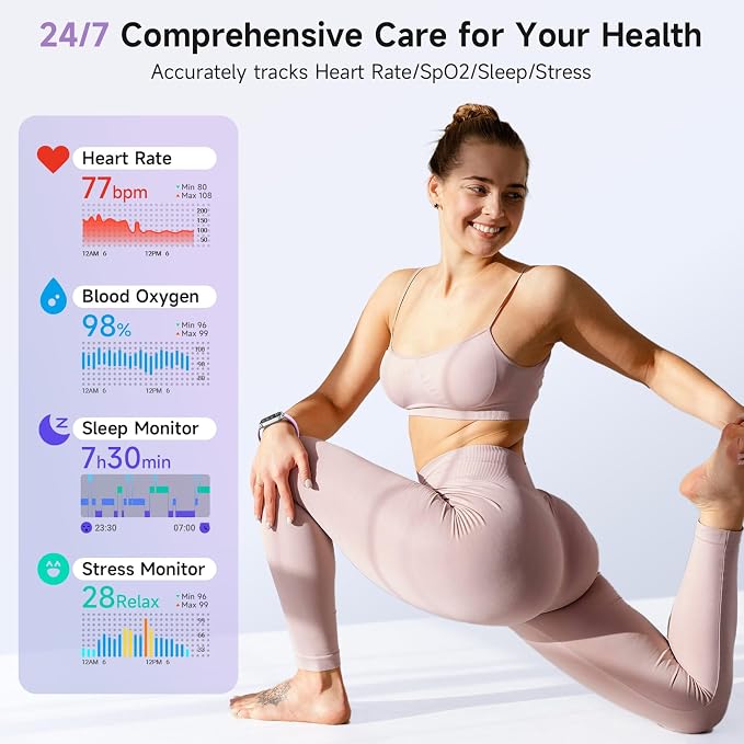 Gydom Smart Watches for Women for Android & iPhone, Alexa Built-in, 1.8" Smartwatch with Heart Rate/SpO2/Sleep/Stress, IP68 Waterproof Fitness Tracker, 101+ Sports Modes, Purple
