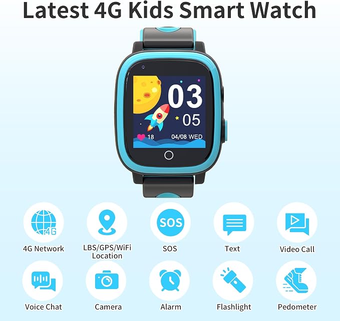 Kids Smart Watch with GPS Tracker,GPS Watch for Kids with Video Call Voice Chat Alarm SOS Camera Pedometer Stopwatch Caculator Flashlight Smart Watch for Kid Age 5-12