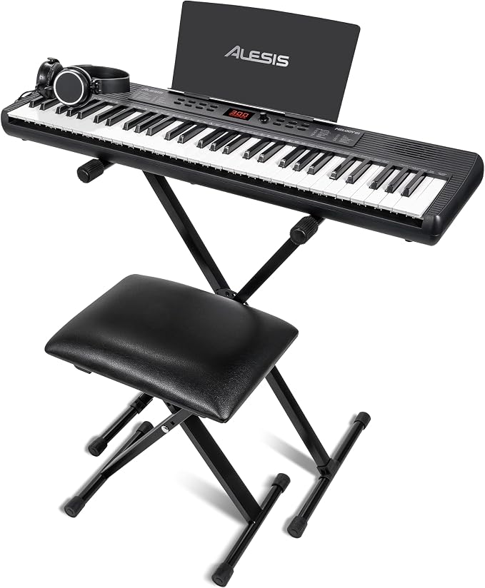Alesis Melody 61 MK4 Keyboard Piano for Beginners with 61 Keys, Speakers, Stand, Bench, Headphones, Tablet/Sheet Music Stand, 300 Sounds and Music Lessons
