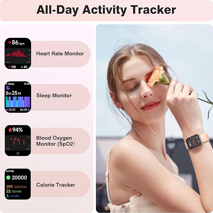 Fitpolo Smart Watches for Women Android iPhone, 1.8'' HD Women Smartwatch with Alexa Built-in, Bluetooth Calls, IP68 Waterproof, 7 Days Battery, Heart Rate/Sleep/SpO2 Monitor, 110 Sports Mode
