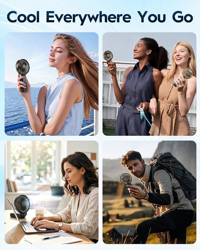Funme Portable Handheld Fan, 53H Max Cooling Time Travel Fan, 10000mAh Personal Fan with Power Bank, 4 Speeds Rechargeable Fan, Handheld/Foldable 180° Design for Desk/Travel/Office/Outdoor - Green