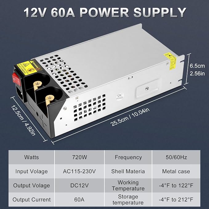 inShareplus 12V 720W New Version AC to DC Converter, 120V to 12V Power Supply, Switching Transformer for RV, LED Strips, Car Stereos, LCD Monitors, Computer Projects