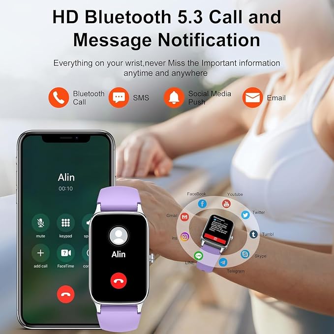 Smart Watch for Men Women, 1.57" Smartwatch (Answer/Make Call) , Fitness Tracker with 110+ Sport Modes, Heart Rate/Sleep Monitor, IP68 Waterproof, Bluetooth Calls, Smartwatches for Android iOS Purple