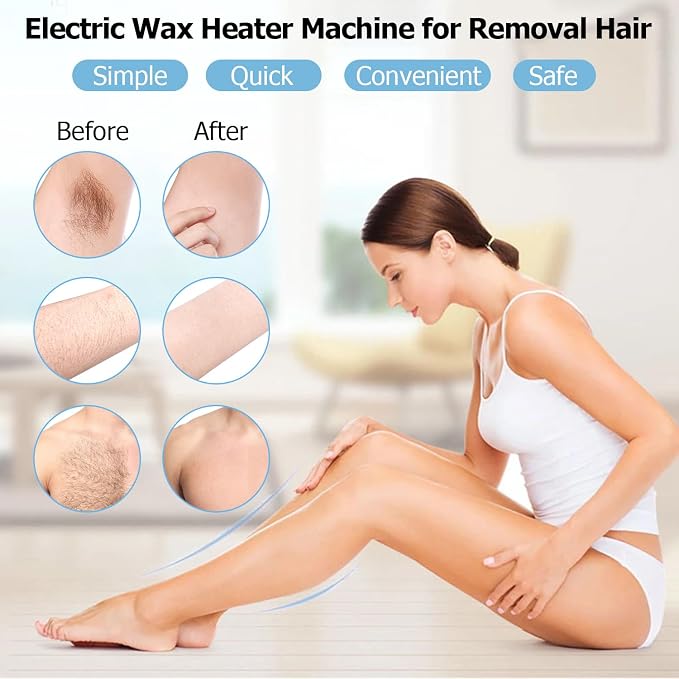 Non-Stick Hair Removal Wax Warmer with Adjustable Temperature - Large Professional Double Pot for Salon and Home Use, Includes 100 Wax Sticks