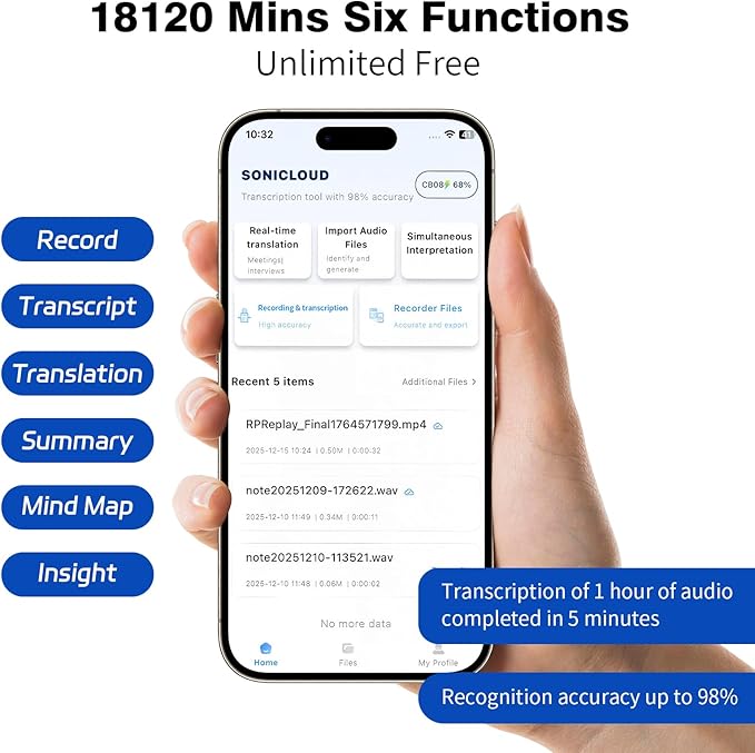 AI Voice Recorder, AI Note Taker 64GB with App Control, AI Technology Transcribe & Summarize Free, 121 Languages, Audio Recorder Device for Meetings & Calls, Ultra-Slim/Display, Magnetic Case, Grey