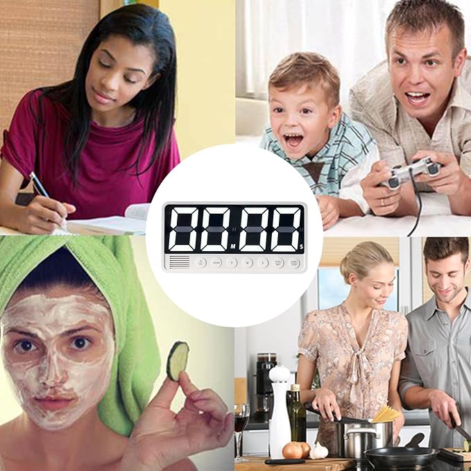 Digital Kitchen Timer - 7.1” Extra Large Display LED Magnetic Rechargeable Countdown/Up Timer, with 6 Alarms 4 Levels Volume Memory Function for Cooking, Classroom, Office, Home Gym (White)
