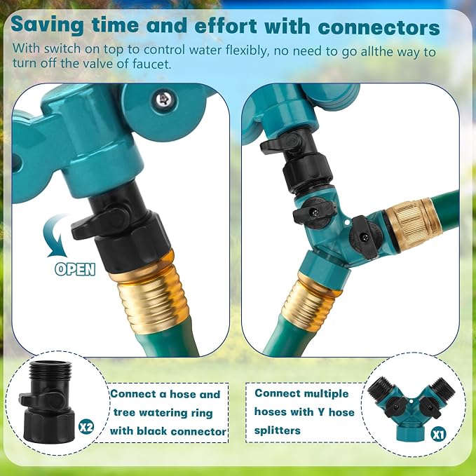 4 Pcs 360° Tree Water System Tree Root Watering Ring 13 Inch Circle Sprinkler Irrigation Slow Release Targeted Water with Y Hose Splitter for New Tree Outdoor Plants Raised Garden Beds (Green, Small)